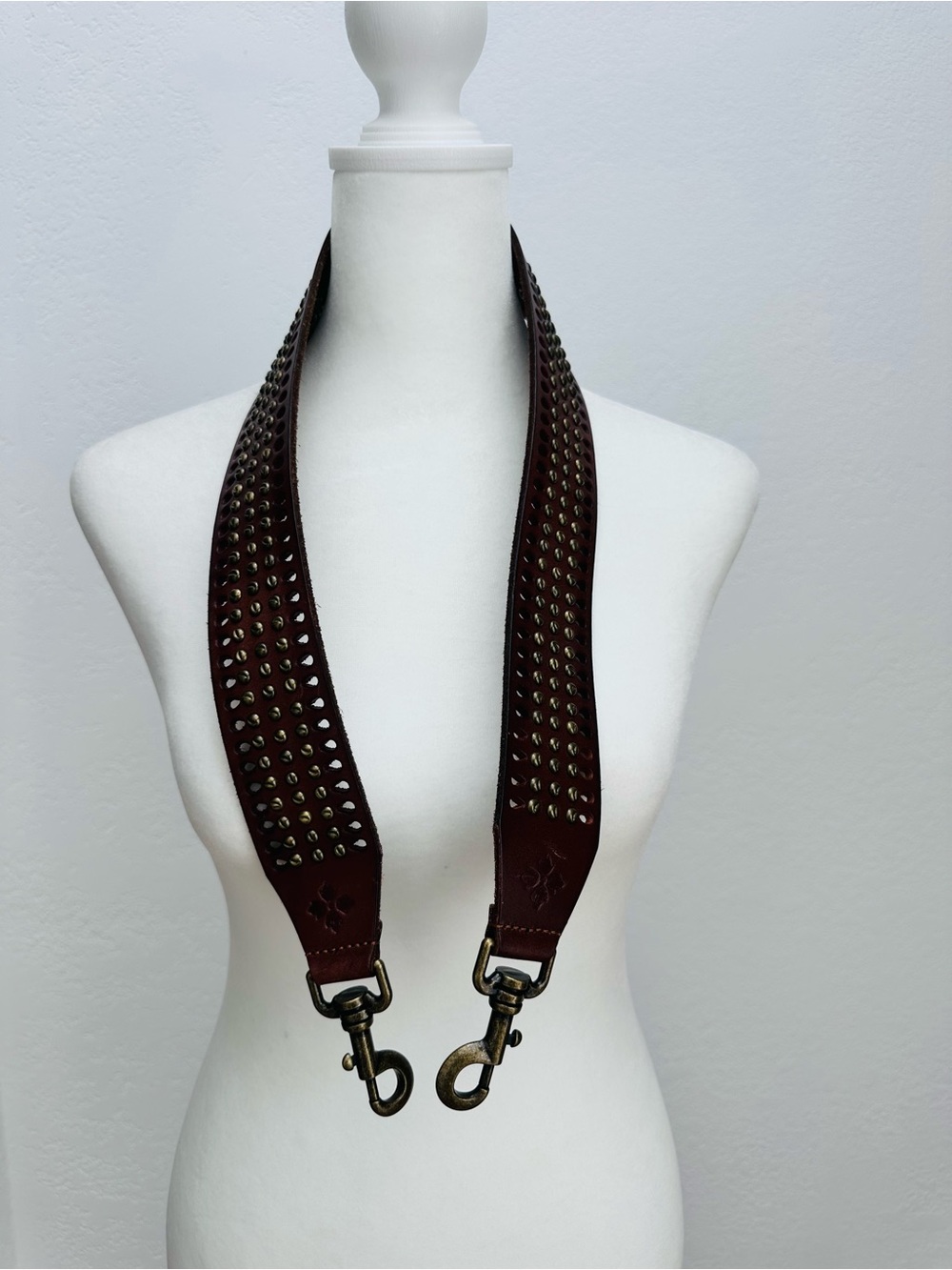 Dark Brown Studded Leather Bag Strap